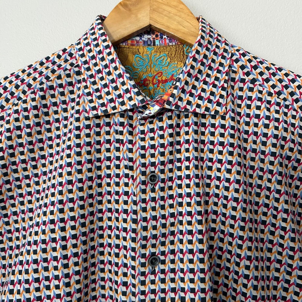 Robert Graham Shirt Mens Large Multicolor Geometric Print Classic Fit Cotton